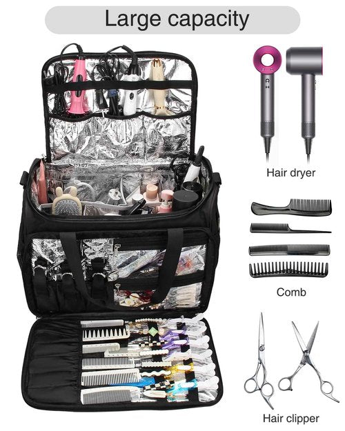 MONSTINA Large Capacity Makeup Case 3 Layers Cosmetic Organizer Brush Bag and Professional Hairdressing Bag, Toiletry Travel Bag, Cosmetics Beauty Hairdresser Bag with Shoulder Strap