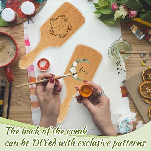 Tessco for you 24 Pcs Bamboo Hair Brushes for Women Bulk Wooden Paddle Brush Scalp Massage Bamboo Bristles Anti Static Men Engraving DIY Gift for Wedding Teacher(Wood Color)