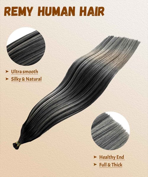 Belaved 1BSilver I Tip Hair Extensions Real Remy Human Hair Extensions Straight Add Length Volume Seamless Invisable #550 for Party Wedding 22inch 50g