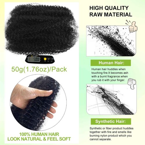 poetically 14 Inch Afro Kinkys Bulk Human Hair Natural Black Afro Kinky-Curly Human Hair Bulk for Twist/Dreadlock Extensions/Repair Locs/Braids 50g Mini Twist Braiding Hair