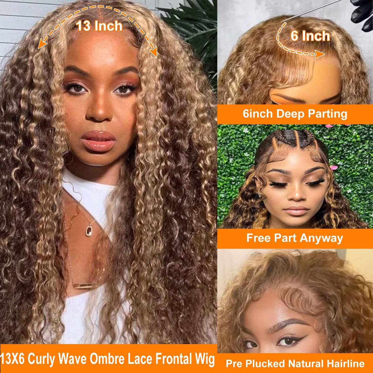 200 Density Honey Blonde Wig Human Hair 13x6 Deep Wave HD Transparent Lace Front Wigs Human Hair Pre Plucked 4/27 Highlight Ombre Jerry Curly Wet And Wavy 100% Human Hair Wigs For Black Women 28 inch