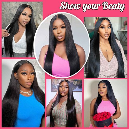 MZCNU 30 Inch 13x6 Straight Lace Front Wigs Human Hair 230% Density HD Transparent Lace Frontal Human Hair Wig for Women Natural Black Color
