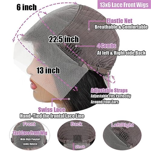 Megeen 13X6 Body Wave Lace Front Wigs Human Hair Pre Plucked 210 Density Glueless HD Lace Frontal Human Hair Wigs with Baby Hair for Women 18inch