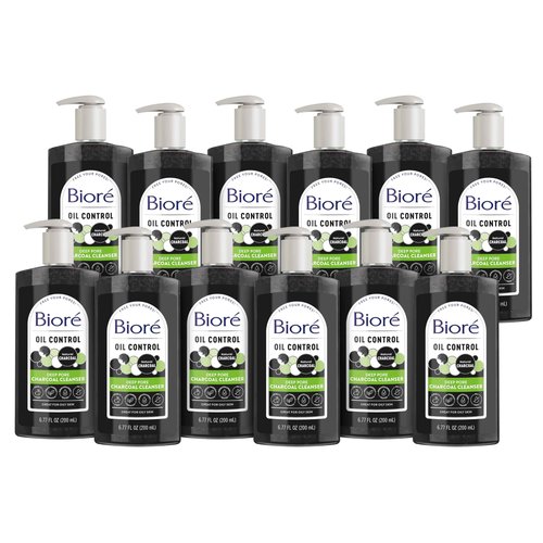Biore Deep Pore Charcoal Face Wash, Daily Facial Cleanser for Dirt & Makeup Removal, for Oily Skin, 6.77 Oz, Pack of 12