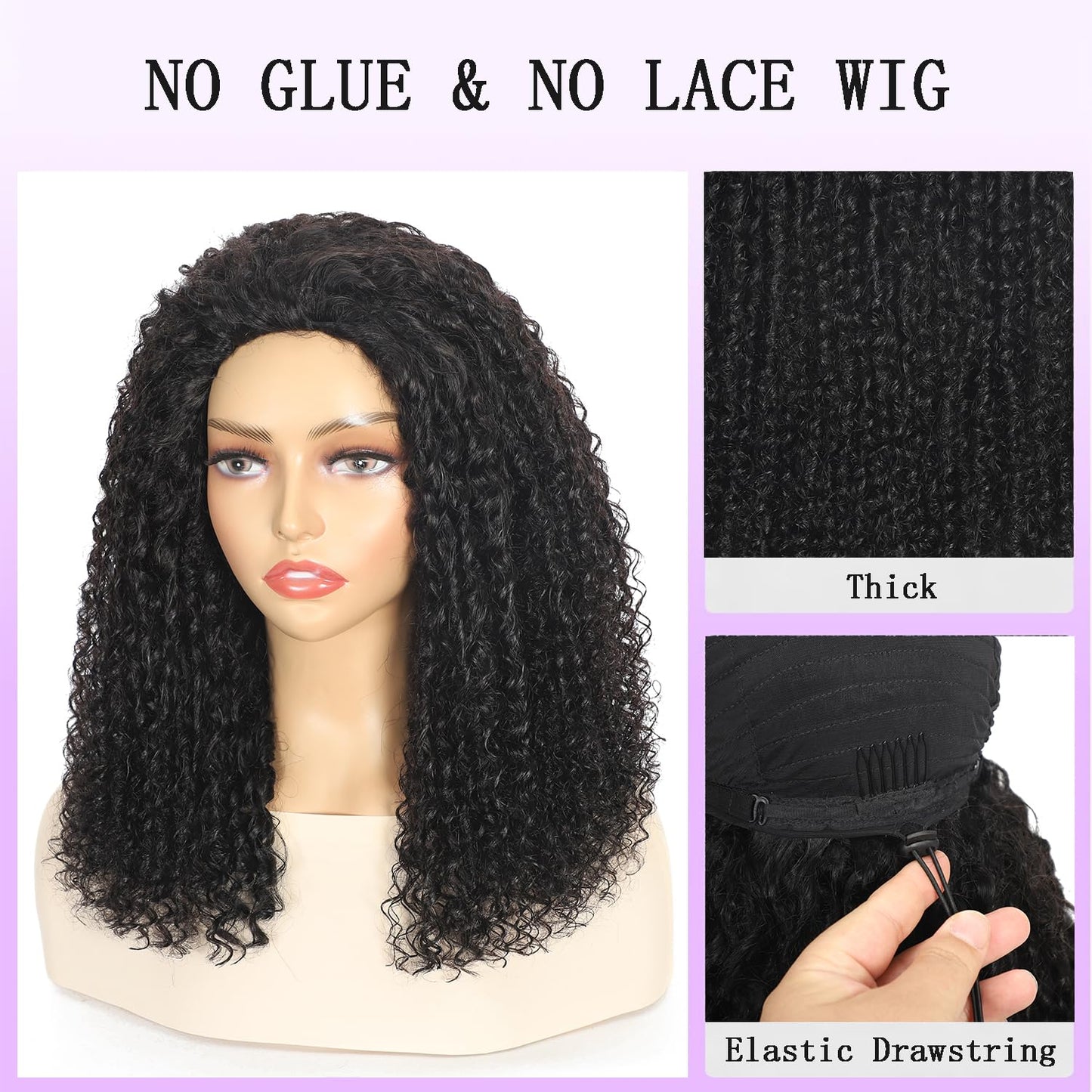 Half Wig Human Hair 3 In 1 Special Curly Half Wigs for Black Women 200% Density Wear and Go Glueless Wig Drawstring Ponytail Seamless Flip Over No Lace Headband Wig Beginner Friendly 16 Inch