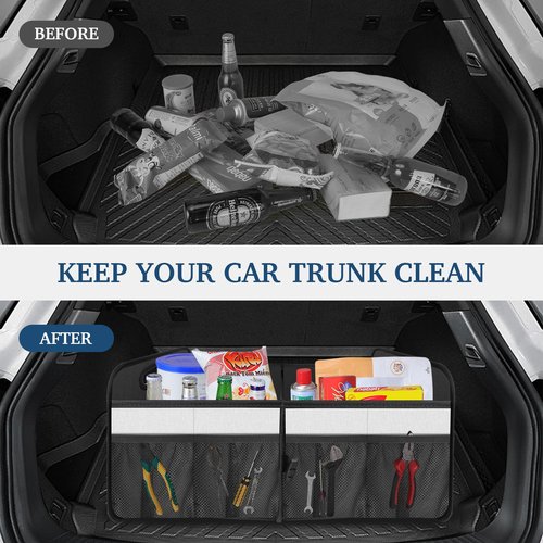 Femuar Car Trunk Organizer, Car Storage Organizer with Large Capacity Waterproof Collapsible Trunk Organizer for Car Suv/Jeep/Sedan (Beige, Standard)