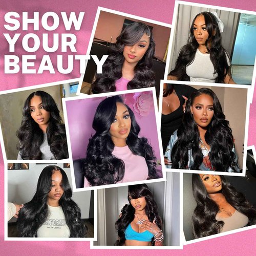 Beauty Queen 16A Body Wave Bundles Human Hair (20 18 16 Inch) 100% Unprocessed Brazilian Virgin Weave 3 Bundles Human Hair Full And Thick Remy Hair Extensions Natural Color for Women