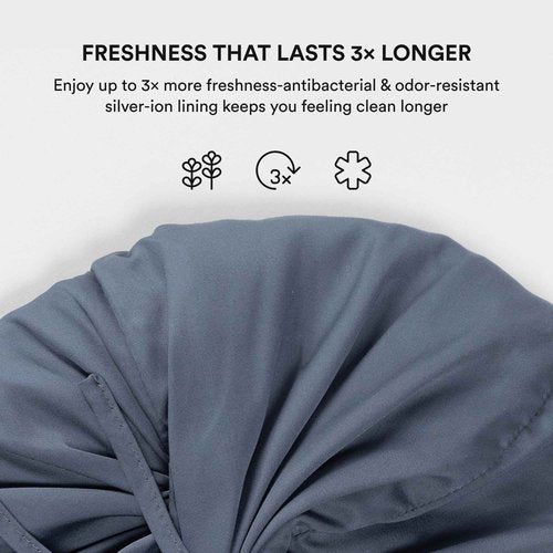 Essentials by Clementine Organic Hair Bonnet in Blue Lagoon | Silver Ion Silk Lined Bamboo Sleep Cap for Frizz-Free, Curly Hair, and Scalp Health