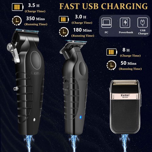 KEMEI Professional Hair Clippers, Hair/Beard Trimmer, Eletric Shaver Set for Men, Cordless Beard Trimmer, Rechargeable Barber Clippers, USB Fade Clipper Haircutting Kit, KM-2299, KM-2296, KM-2024