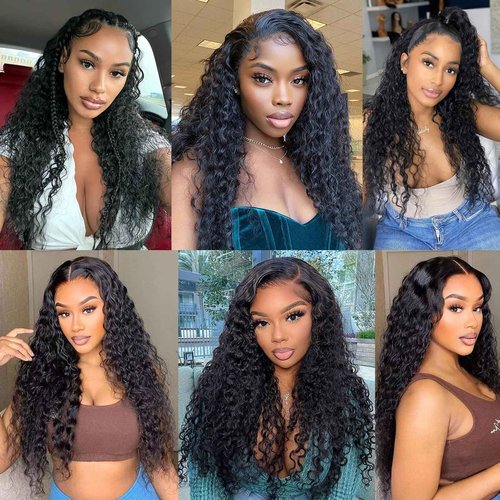 Tendersse Water Wave Wear and Go Glueless Wigs Human Hair Pre Plucked Pre Cut 5 x 5 HD Lace Closure Wigs 200 Density Water Wave Lace Front Human Hair Wigs for Black Women Natural Black 20 Inch