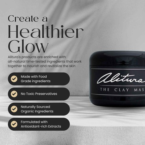Alitura Clay Face Mask – Exfoliating, Hydrating & Anti-Aging Facial Mask with Vitamin C & Pearl Powder – Pore Cleansing Face Mask for Acne, Blackheads & Glowing Skin – 7.1 oz