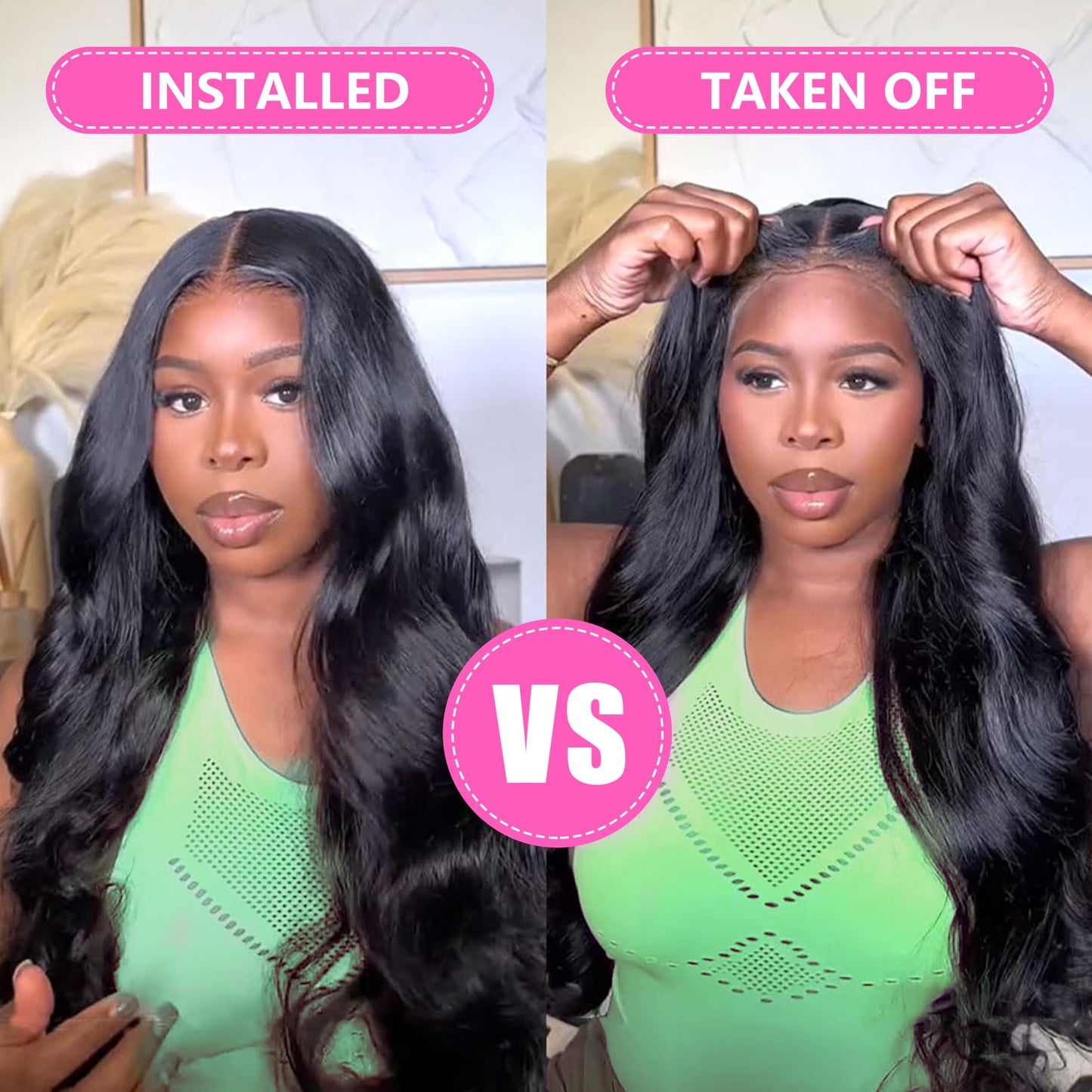 Puhasty 7x5 HD Lace Closure Glueless Wigs Human Hair Wear and GO Pre Plucked Pre Cut 200% Density Glueless Wig 22Inch Body Wave Lace Front Wigs with Baby Hair for Black Women Natural Hairline