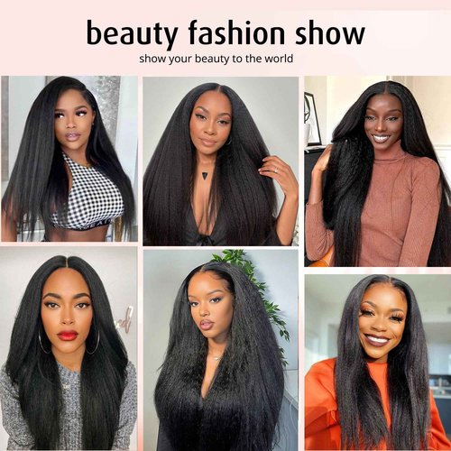 Orientfashion U Part Human Hair Kinky Straight 20inch 150% Density Full Head U Shape Clip in Wigs Half Wig Human Hair Wigs For Black Women U Part wigs (yaki straight 1B, 20inch)