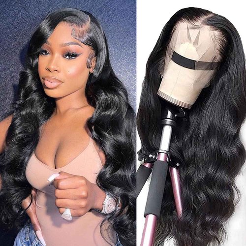 Body Wave Lace Front Wigs Human Hair 13x4 HD Transparent Lace Frontal Wigs Human Hair for Women Brazilian Virgin 200% Density Glueless Wigs Human Hair Pre Plucked with Baby Hair Natural Black 20 Inch