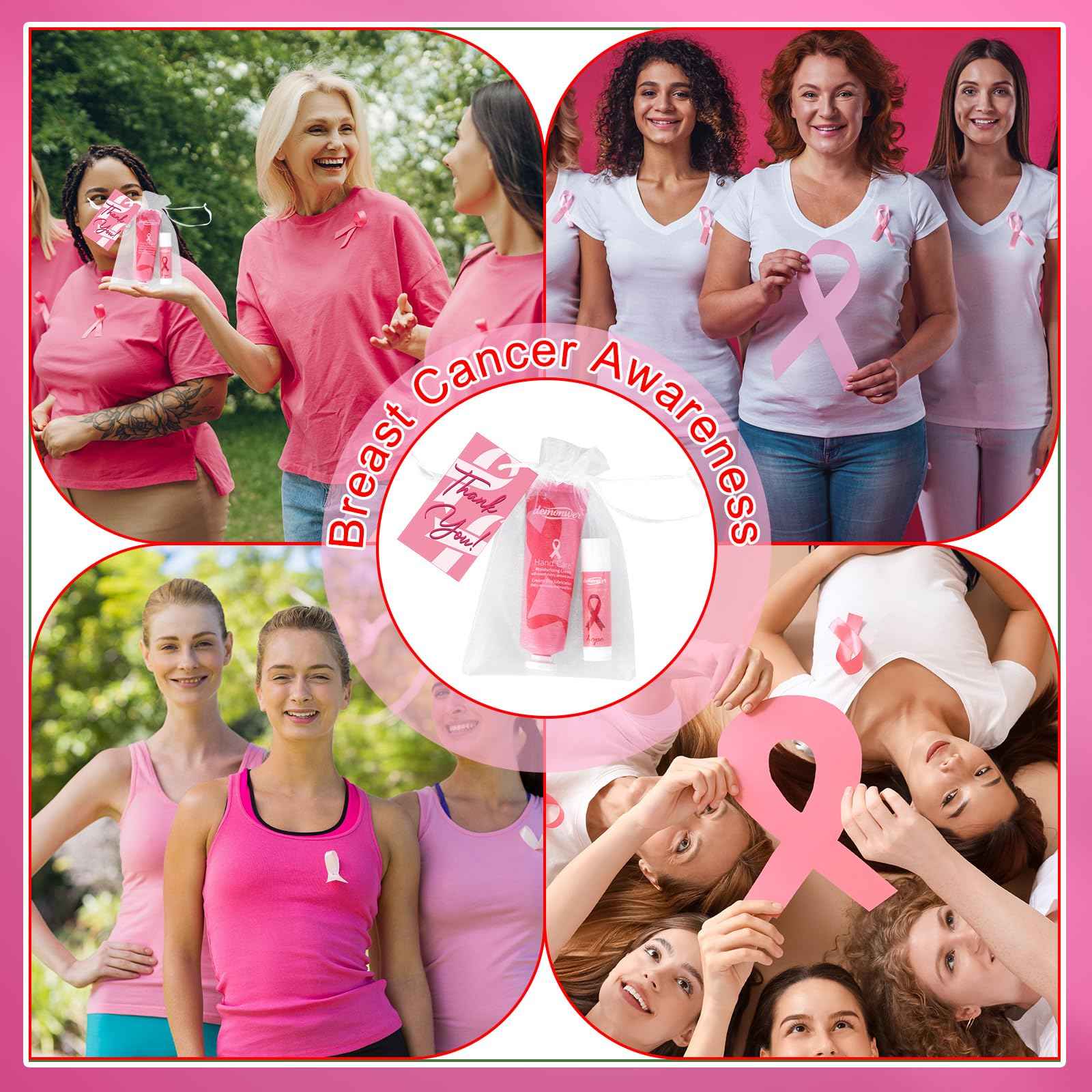 40 Sets Breast Cancer Awareness Favors Pink Ribbon Hand Cream Lip Balm with Thank You Cards Organza Bags Awareness Gifts for Women Nurse Breast Cancer Charity Event Survivor Campaign Party Favors