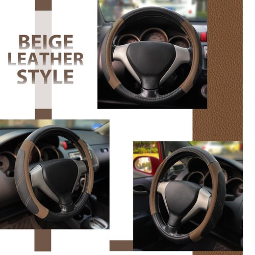 Elantrip Leather Steering Wheel Cover 14 1/2 to 15 inch Universal Padded Soft Grip Breathable for Car Truck SUV Jeep Anti Slip Brown