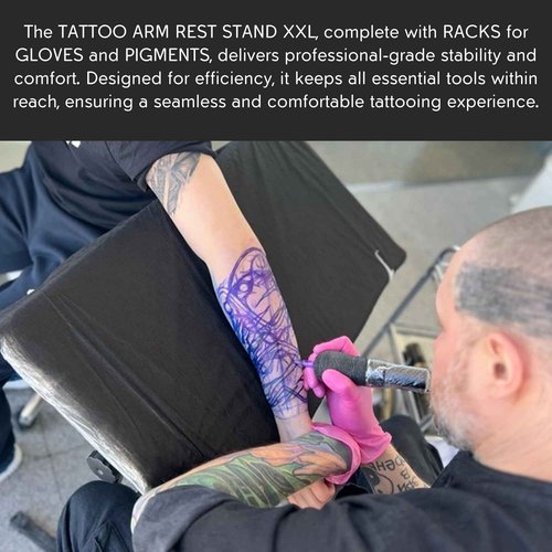 SOFITA Tattoo Arm Rest Stand + [100 Disposable Arm Rest Covers]. Ultimate Tattoo Equipment. Adjustable Height and Tilt. High Density Leather Pad. Tattoo Kit (XLarge+Rack)