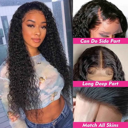 YEECHAEN Water Wave Lace Front Wigs Human Hair 180% Density 13x4 HD Lace Frontal Wigs Pre Plucked with Baby Hair Wet and Wavy Curly Frontal Human Hair Wigs for Women Natural Color (22inch)