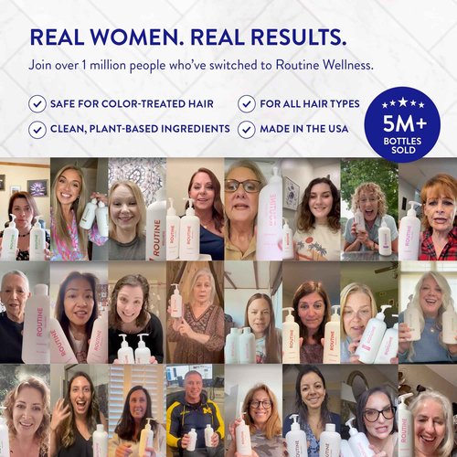 Routine Wellness Shampoo and Conditioner Set and Hair Serum for Thinning Hair - DHT Blocker Women & Men - Color Safe Shampoo for Hair Loss & Healthier Hair - Coconut & Vanilla Set + Serum