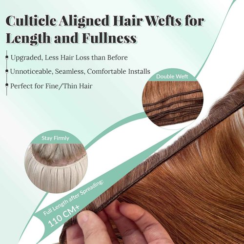 Auburn Hair Weft Sew in Extensions Remy Human Hair Hand Tied Weft Hair Extensions 20 Inch 100G Soft Straight Auburn Brown Sew in Human Hair Extensions Real Hair Weave Bundles for Women