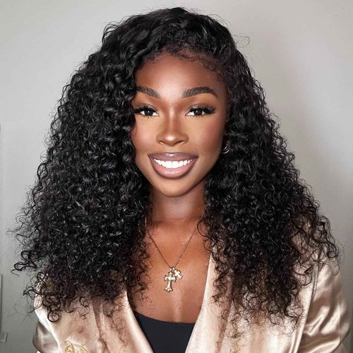 UWLK Half Wig Human Hair Curly 20 Inch 200 Density Glueless Jerry Curly Human Hair Half Wigs For Black Women 3 In 1 Seamless Flip Over Wear Go Beginner Friendly Curly Wig Natural Color