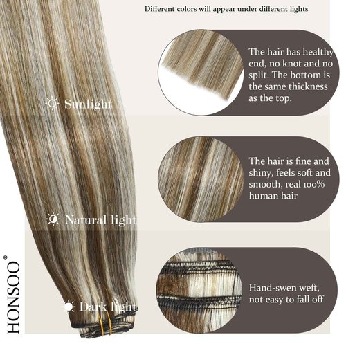 Honsoo Upgraded Clip In Hair Extensions Balayage Real Human Hair Clip Ins Light Brown To Blonde Highlights Soft Straight For Women 85g 18in 7pcs