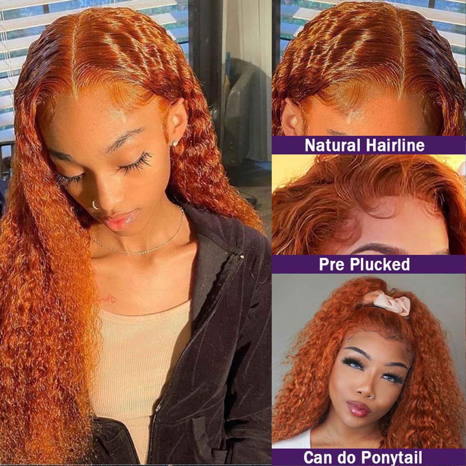 Ginger Lace Front Wigs 26 Inch 13×4 Deep Wave Wigs 360 Lace Front Wigs for Black Women 180 Density Curly Glueless Colored Wigs with Baby Hair