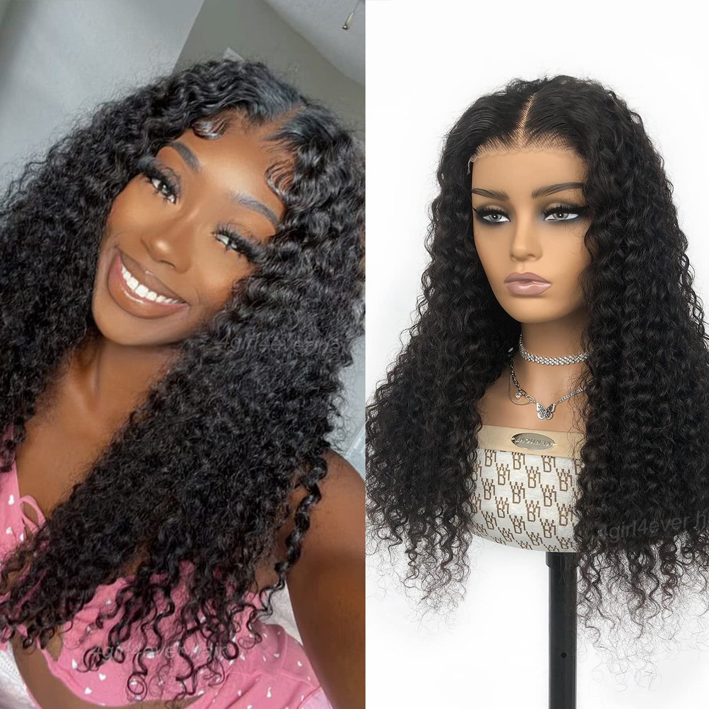 4GIRL4EVER Glueless Wear & Go Wigs Water Wave T Part Lace Front Wigs Human Hair Pre-cut 4X1 HD Transparent Lace Closure Wet and Wavy Wigs for Black Woman Human Hair Glueless Wig 18 Inches