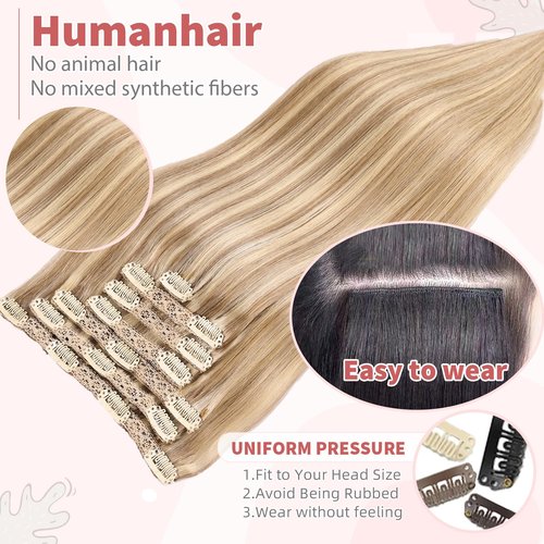 DIYOMO human hair clip in extensions Soft&Natural 120g 7pcs hair extensions real human hair clip insHair Straight&Invisible (16 Inch,#16/22)