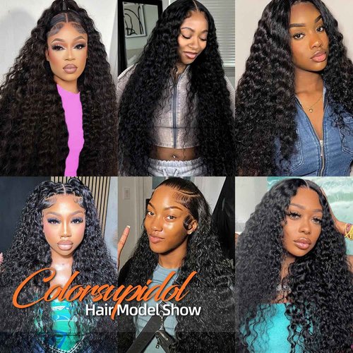 COLORSUPIDOL 32 Inch Deep Wave Lace Front Wigs Human Hair 200 Density 13x4 HD Transparent Lace Frontal Wigs Human Hair Pre Plucked Deep Curly Glueless Wigs for Black Women Natural Color