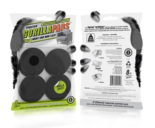 Slipstick GorillaPads Non Slip Furniture Pads/Gripper Floor Protectors (Set of 8) 2 Inch Round Self Adhesive Rubber Stoppers for Furniture Legs, CB151