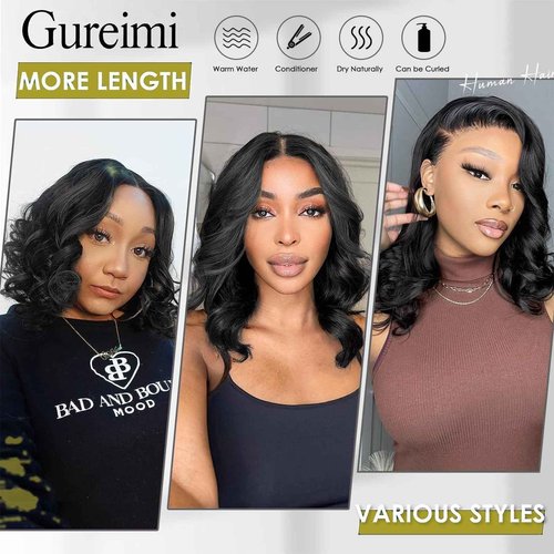 Gureimi 14 Inch Bob Wig Human Hair Short 13x6 Lace Front Wigs Human Hair 200 Density