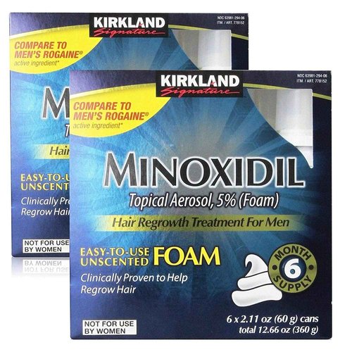 Kirkland Signature Hair Regrowth Treatment Minoxidil Foam for Men, 2.11oz (6 Ct)