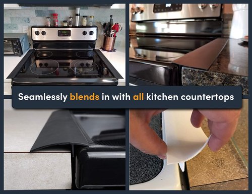 Linda’s Essentials Silicone Stove Gap Covers (2 Pack), Heat Resistant Oven Gap Filler Seals Spaces Between Stovetop and Counter, Easy to Clean Stove Side Guard (21 Inches, White)