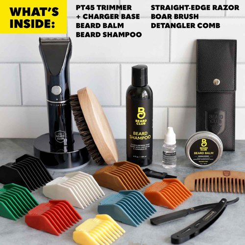 Beard Club Mens Grooming Kit & Beard Trimmer for Men - Professional Cordless Electric Hair & Moustache Trimmer, Straight Razor, Shampoo, Balm, Brush & Comb - Grooming Kit Gift Set