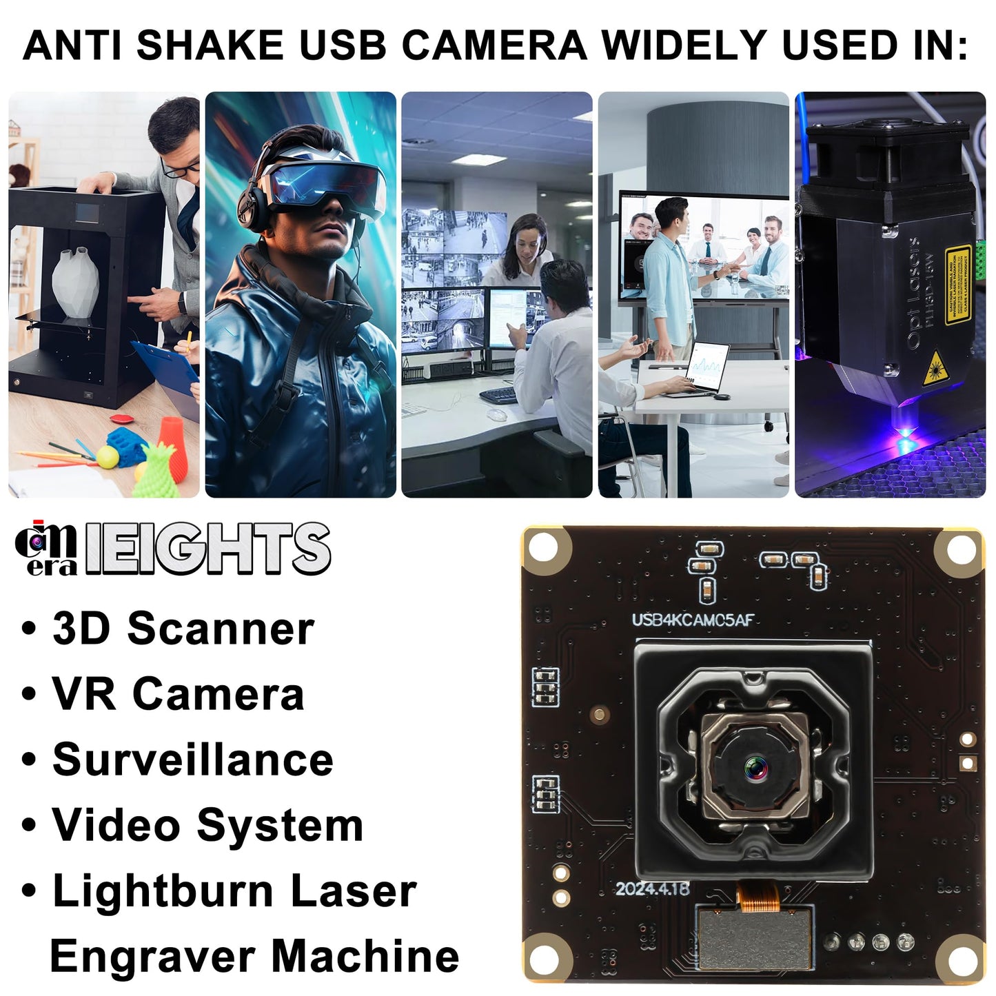 4K 30fps Autofocus Anti-shake USB Camera Module for Raspberry Pi, 3840(H)×2880(V)@15fps Lightburn Camera, 11mp Wide Angle Web Camera for Desktop Computer, Mini-Sized Webcam for Linux, Windows, Android
