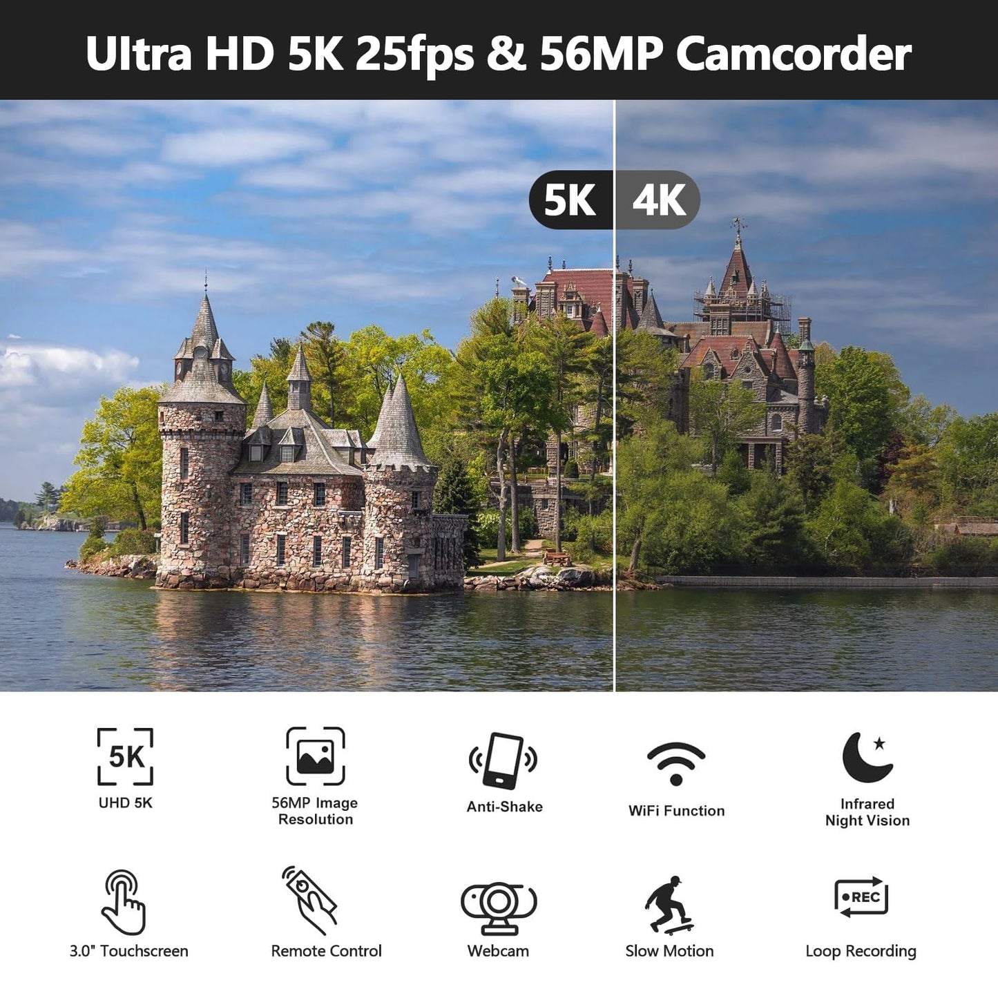 5K Video Camera Camcorder 56MP Wifi IR Night Vision Vlogging Camera, 16X Digital Zoom Touchscreen YouTubers Camera Recorder with Microphone, Lens Hood, Stabiliser, Remote Control, Tripod & 2 Batteries