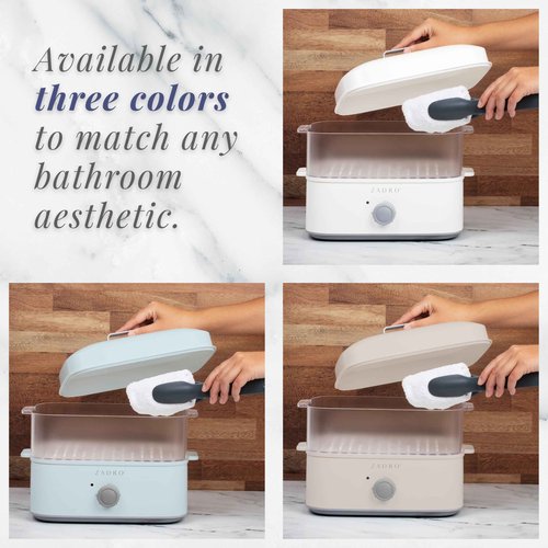 Zadro Towel Steamer with Tongs, 850W Heater, 8L Tray, 1.7L Tank, 30-min Timer for Facials, Manicures, Pedicures, Shaving (13"x12", 120V/850W, 8L, Blue/Gray)