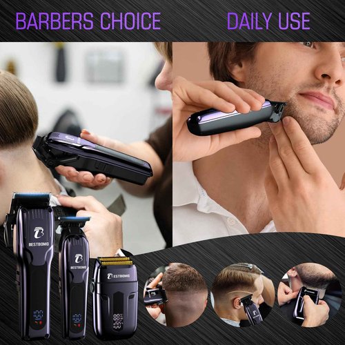 BESTBOMG® Hair Clippers for Men, Professional Hair Clippers, Beard Trimmer& Rechargeable Shaver Set, Metal T-Blade, LED Display, Barber Hair Cutting Kit for Men Grooming & Gifts, BS-808C (Blue)
