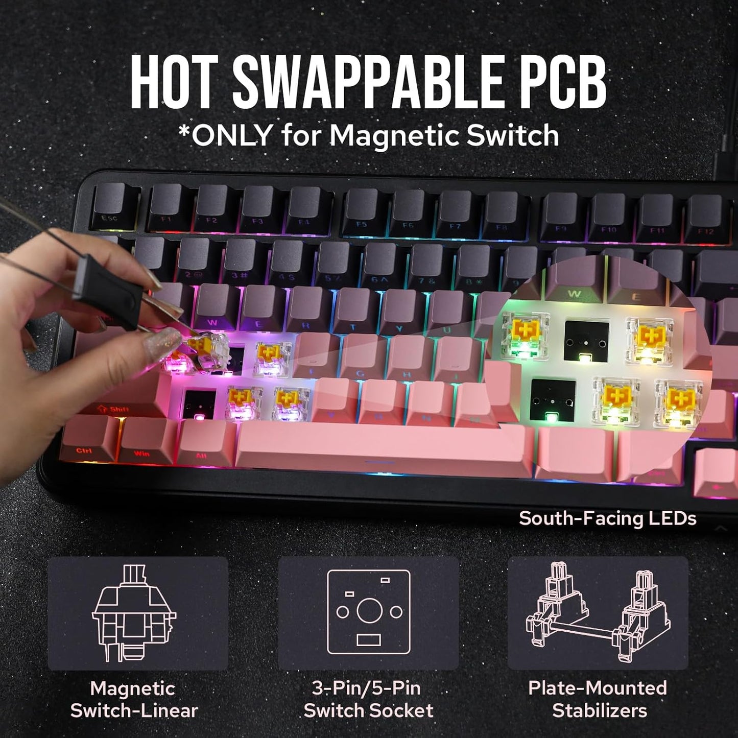 AJAZZ AK820 MAX HE Hall Effect Magnetic Gaming Keyboard, Adjustable Actuation, 8KHz Polling Rate, Wired Rapid Fast Keyboard, Creamy Gasket, RGB Backlight, NKRO for Win/Mac (Black)