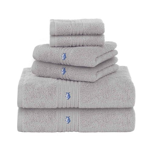 Southern Tide Oversized Bath Towel – 33" x 65" – Plush, Absorbent Cotton Blend with Intelliweave™ – Low Lint, Fade Resistant, Embroidered Skipjack Logo – Soft Coastal Comfort – Light Grey