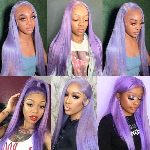 Dark Purple Lace Front Wigs Human Hair for Women,13x4 HD Transparent Deep Lilac Lace Frontal Straight Human Hair Glueless Wigs Pre Plucked with Baby Hair 150% Density 20 Inch