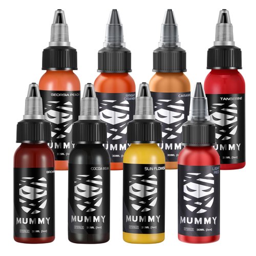 Mummy Warm Tone Tattoo Ink Set 8 Colors Evenly Long Lasting Vibrant and Bright, No Irritation Set 1 oz(30ml)