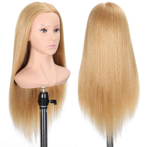 TKIMHEQ 27" Female Mannequin Head with Shoulder 90% Human Hair and 10% Synthetic Hair Practice Hair Braiding Training Head Hair Styling Cosmetology Manikin Head Doll Head for Hairdresser (27# Color)