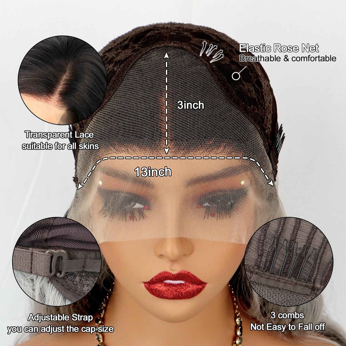 Oxeely Ombre Gray Synthetic Lace Front Wigs Long Wave Wigs Natural Looking Glueless Synthetic Lace Wigs Heat Resistant Fiber Hair Ombre Silver Gray Wigs for Women Daily Use