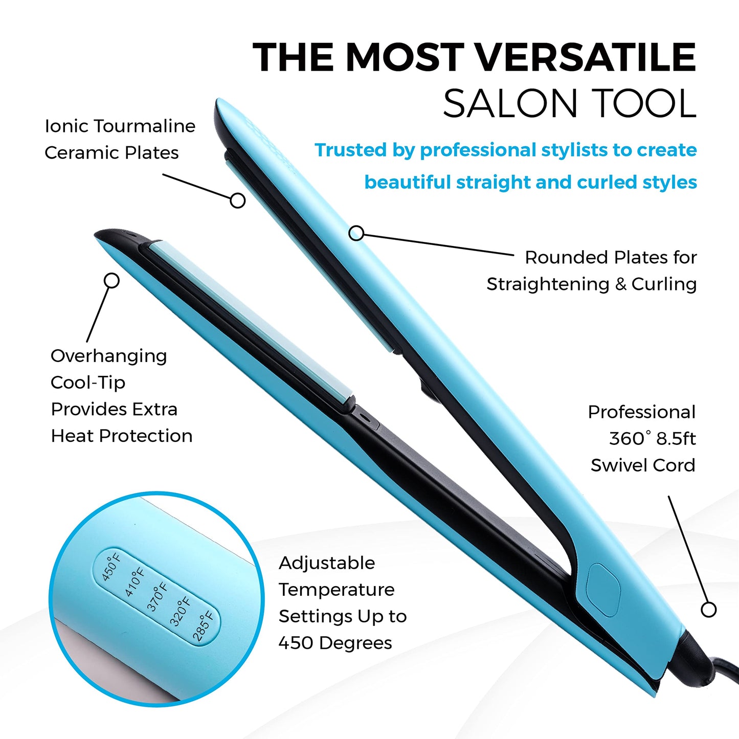 Professional Series Hair Straightener and Curler 2 in 1 by SKYPRO | 1 Inch Ceramic Tourmaline Ionic Flat Iron for Women with Anti-Frizz Negative Ions | Travel-Ready Dual Voltage Flat Iron