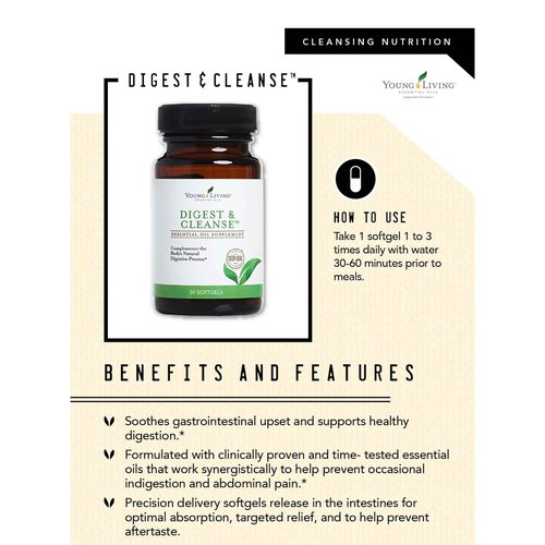 Young Living Digest & Cleanse - Premium Herbal Digestive Support Capsules - Aromatherapy for Optimal Digestion - Natural Essential Oil Supplements - 30 Softgels
