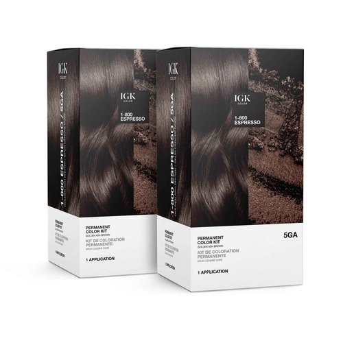 IGK Permanent Hair Dye Color Kit | 5GA1-800 Espresso - Golden Ash Brown | 100% Gray Color Coverage + Strengthen + Shine | Ammonia Free