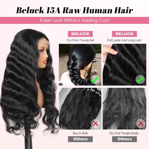 Hidden Strap Drawstring Wig 360 Lace Front Glueless Wigs Human Hair Pre Plucked Pre Cut 200 Density Glueless Body Wave Frontal 360 Full Lace Human Hair Wigs HD Lace Front Wigs 20 Inch