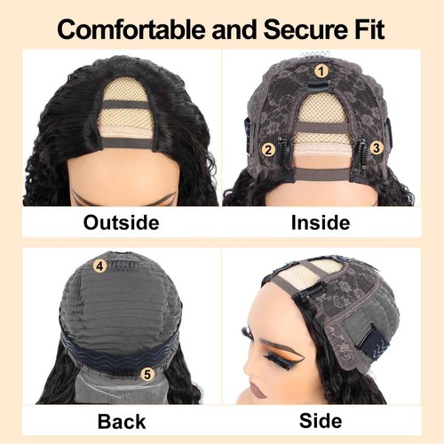 U Part Wig Human Hair Brazilian Deep Wave U Part Wigs for Black Women Virgin Remy Deep Curly Human Hair Wigs Glueless Full Head Clip in Half Wig U Shape Wig 180% Density Natural Color (18 Inch)